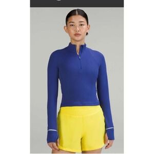 Lululemon Its Rulu Run Cropped Half Zip Psychic Blue Rib Long Sleeve Pullover 14